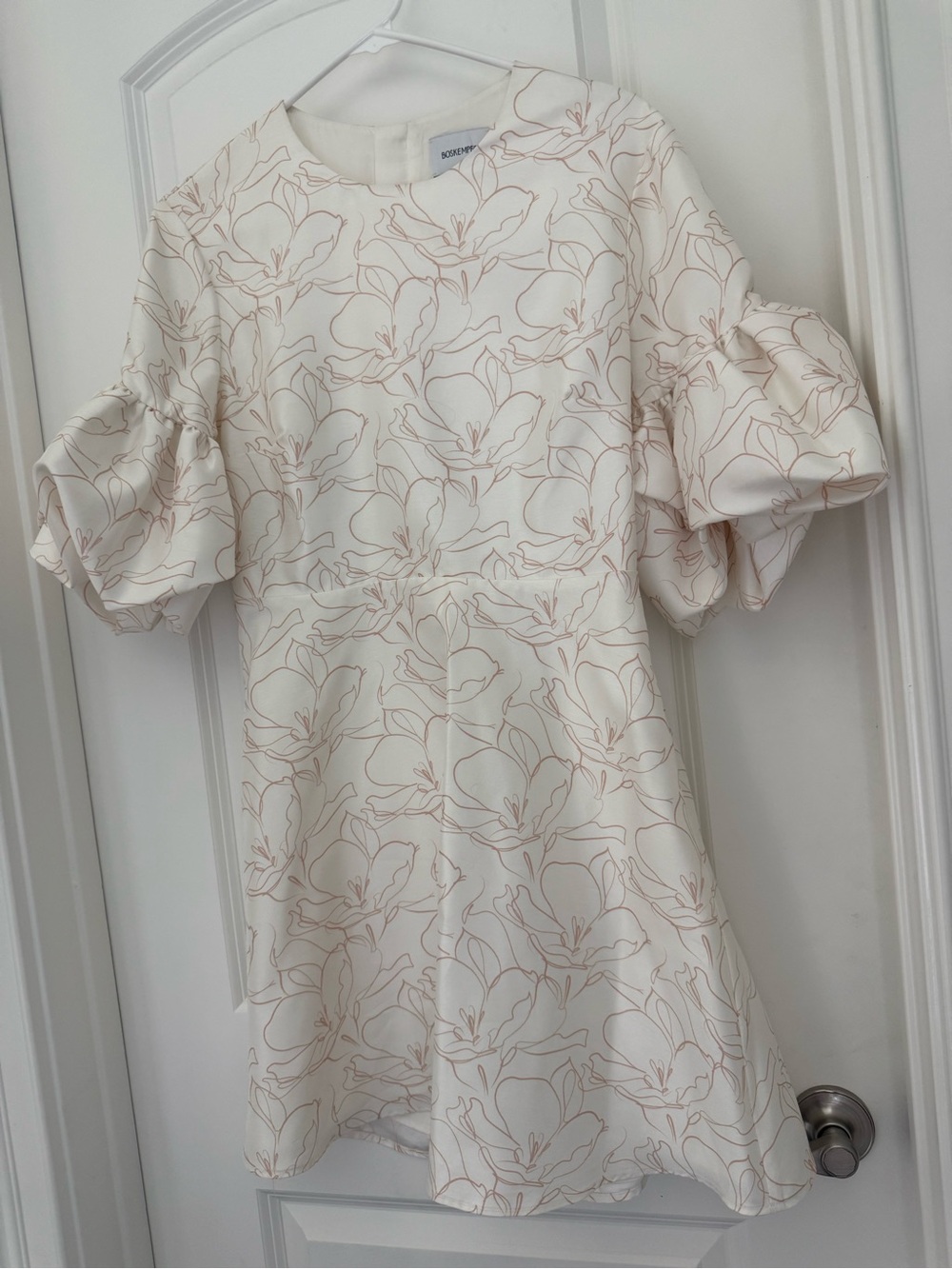 Cream Floral Puff-Sleeve Mini Dress